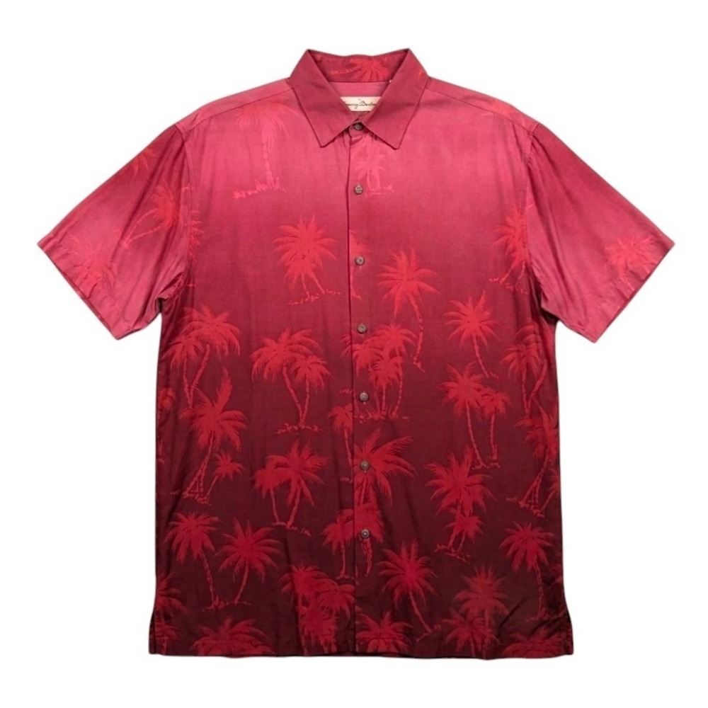 NEW Batik Bay Hawaiian Shirt Mens Size L Red Ombre Palm Tree Easy Care Rayon NWT